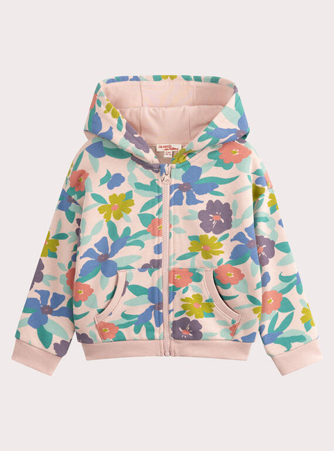 Pink Floral Print Cotton Rich Fleece Hoodie