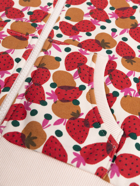 Cream Strawberry Print Cotton Fleece Hoodie