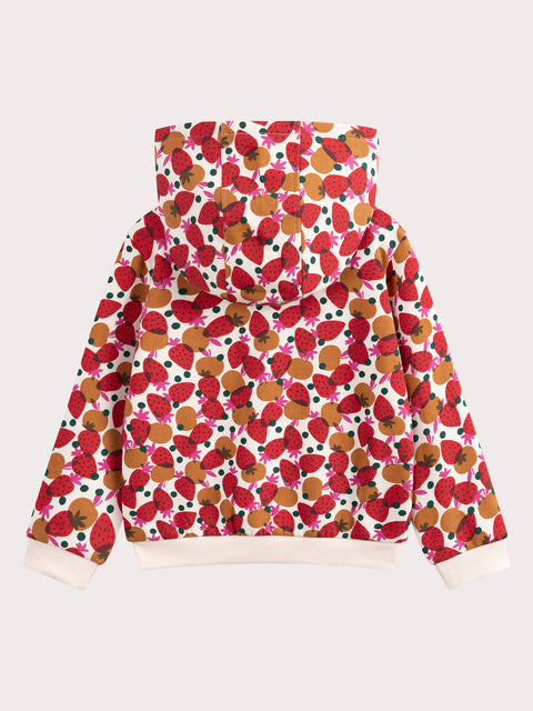 Cream Strawberry Print Cotton Fleece Hoodie