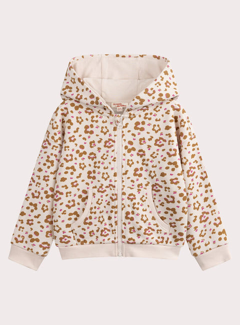 Cream Leopard Print Cotton Rich Fleece Hoodie