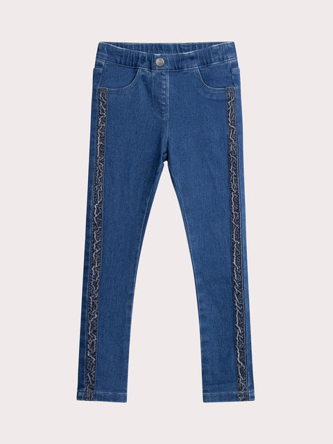 Denim Jeggings With Velvet Strip