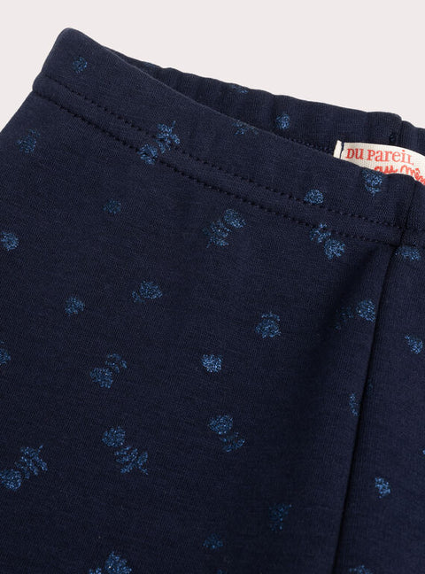 Navy Glitter Print Fleece Leggings