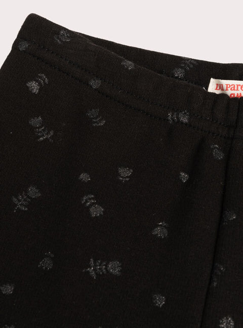 Black Glitter Print Fleece Leggings