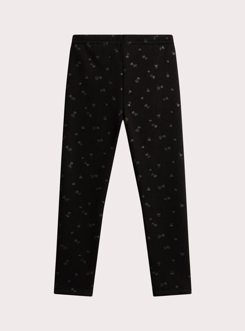 Black Glitter Print Fleece Leggings