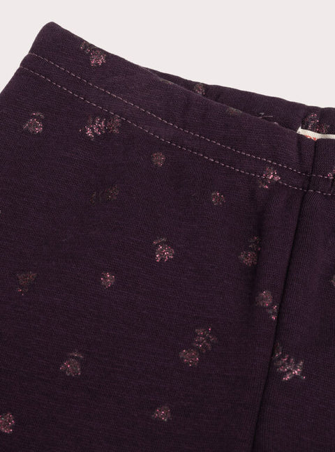 Purple Glitter Print Fleece Leggings