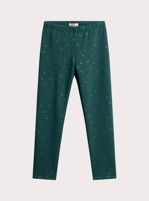 Green Glitter Print Fleece Leggings