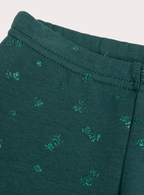 Green Glitter Print Fleece Leggings