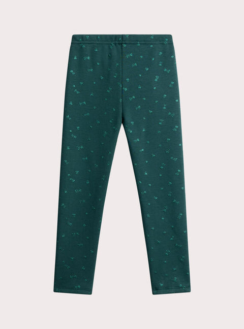 Green Glitter Print Fleece Leggings