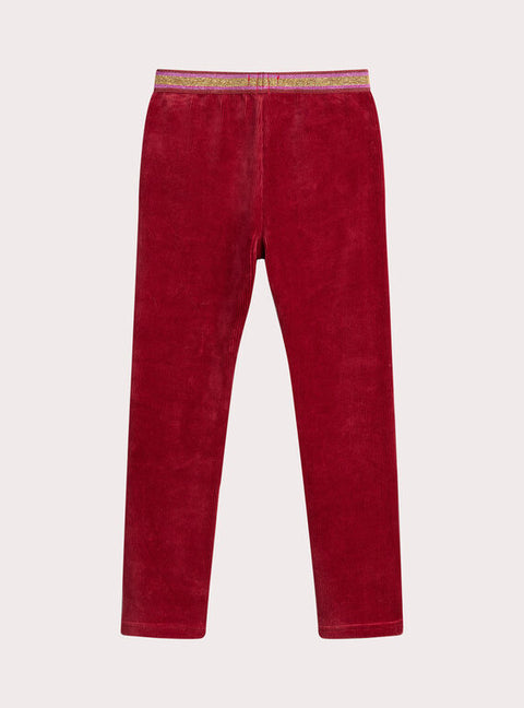 Red Velour Trousers With Glitter Waistband