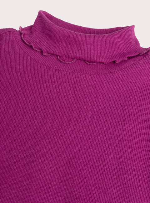 Purple Ribbed Cotton Polo Neck