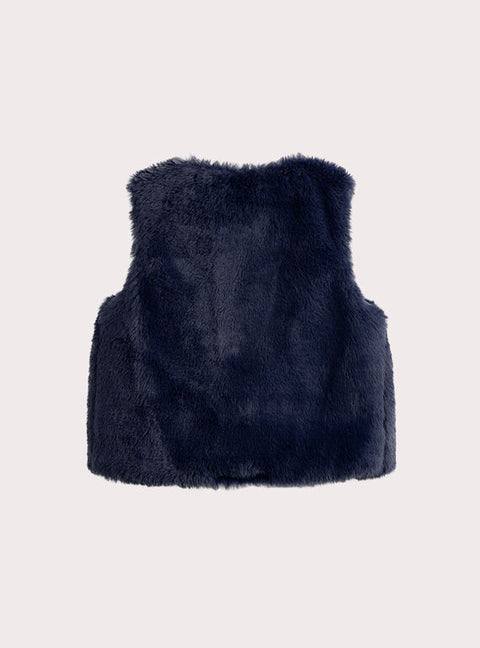 Navy Faux Fur Gilet With Floral Embroidery