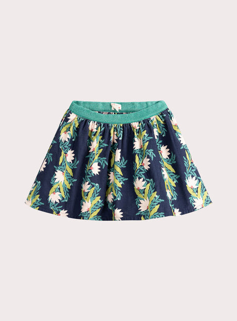 Reversible Navy Floral Print Corduroy Skirt