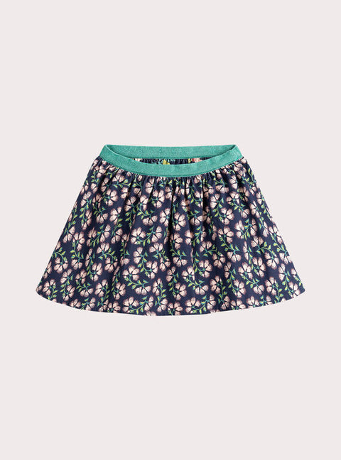 Reversible Navy Floral Print Corduroy Skirt