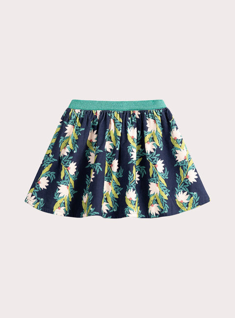 Reversible Navy Floral Print Corduroy Skirt