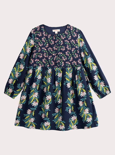 Lined Navy Floral Print Viscose Dress