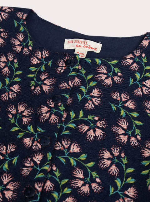 Lined Navy Floral Print Viscose Dress