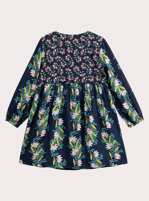 Lined Navy Floral Print Viscose Dress