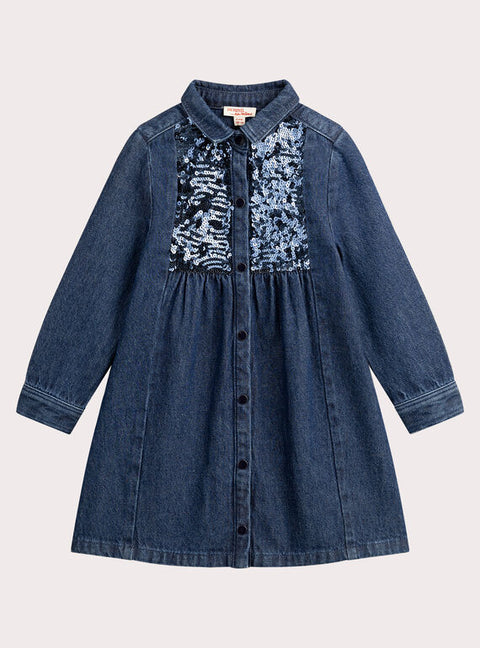 Sequinned Dark Denim Shirt Dress