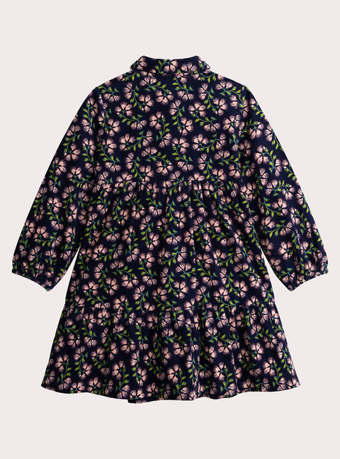 Navy Floral Print Corduroy Shirt Dress