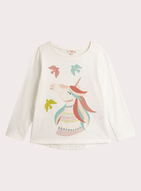 Cream Unicorn Print Cotton t-shirt