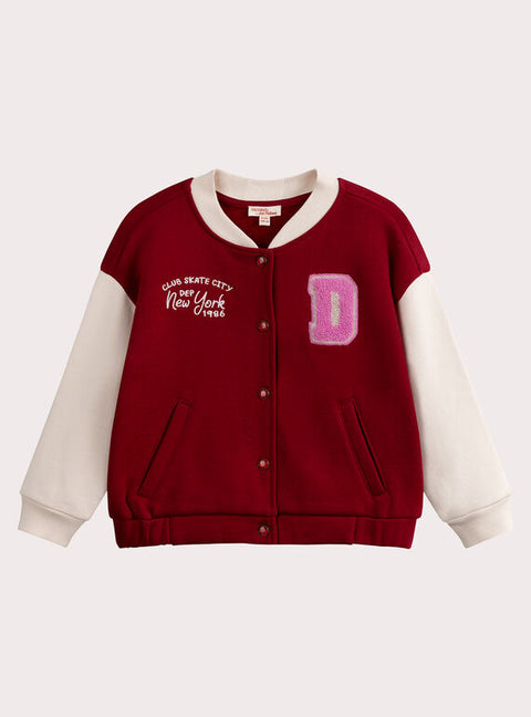 Red Cotton Fleece Baseball Jacket