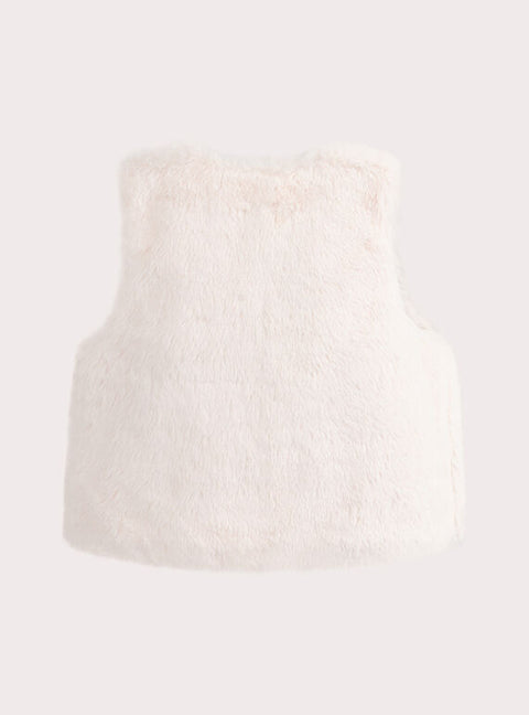 Reversible Cream Floral Embroidered Faux Fur Gilet