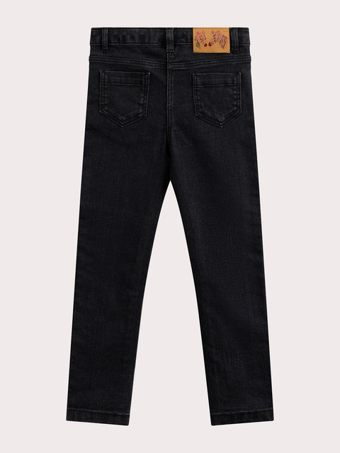 Lined Black Denim Jeans With Velvet Side Panel