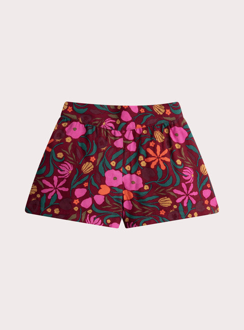 Red Floral Print Viscose Shorts