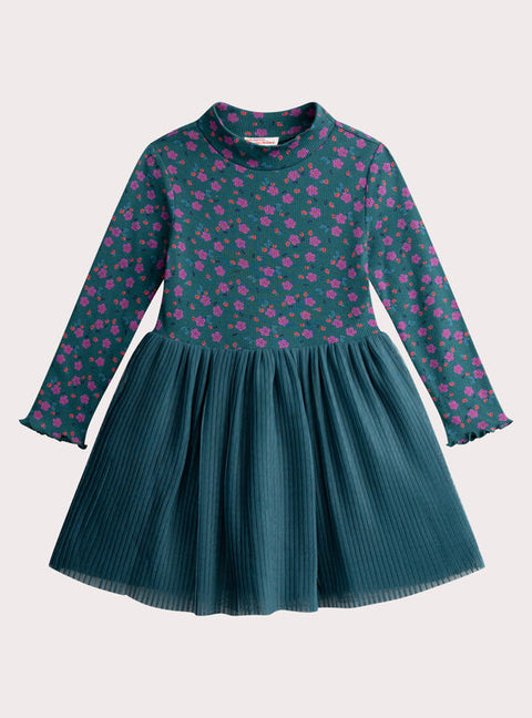 Lined Green Floral Print Dress