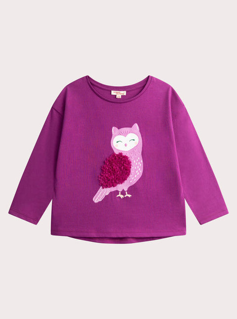 Purple Owl Print Cotton T-shirt