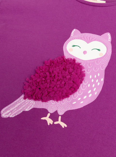 Purple Owl Print Cotton T-shirt