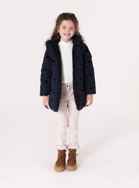 Reversible Hooded Navy Faux Fur Coat