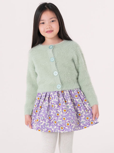 Reversible Purple Floral Print Corduroy Skirt