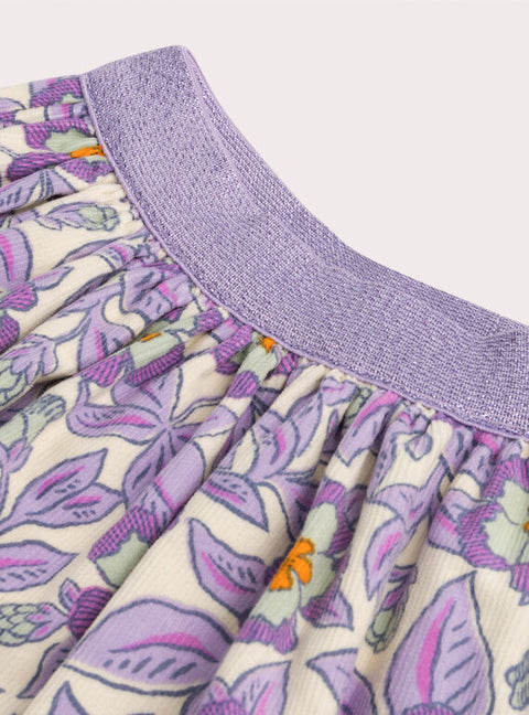 Reversible Purple Floral Print Corduroy Skirt