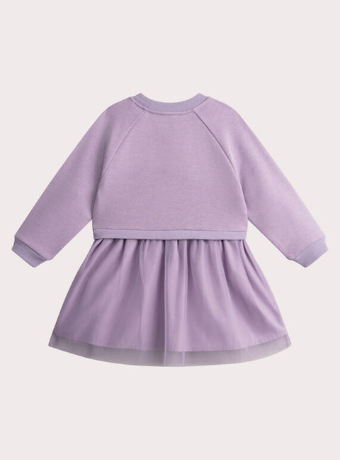 Lined Purple Sweatshirt Dress With Tulle Skirt