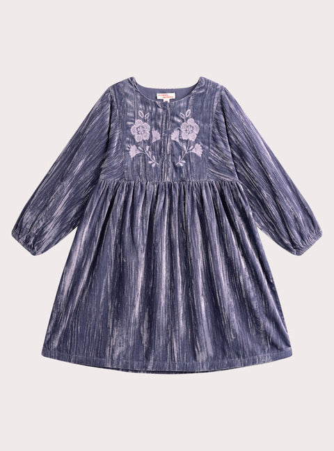 Embroidered Purple Crushed Velour Dress