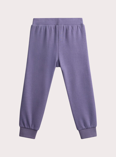 Purple Floral Embroidered Cotton Fleece Joggers