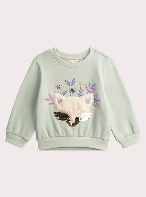 Green Fox Animation Sequined Fleece Sweatshirt