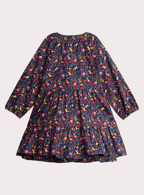 Lined Navy Floral Print Cotton Twill Dress