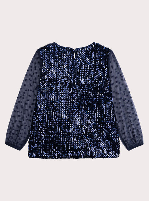 Navy Sequin Velour Top