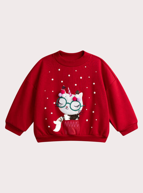 Red Cotton Fleece Christmas Sweatshirt