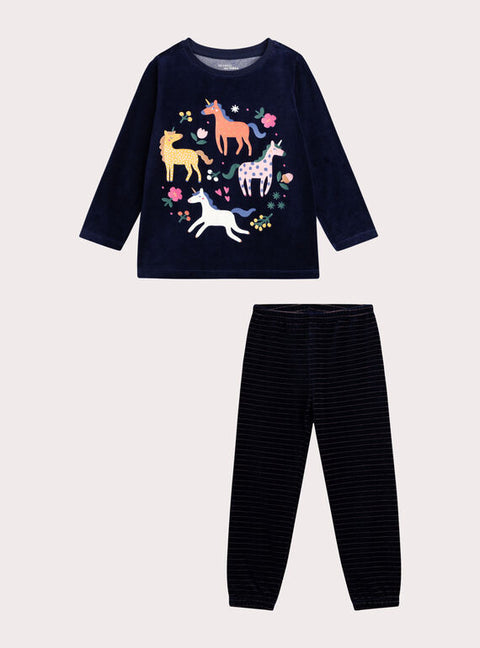 Navy Glow In The Dark Unicorn Animation Velour Pyjamas