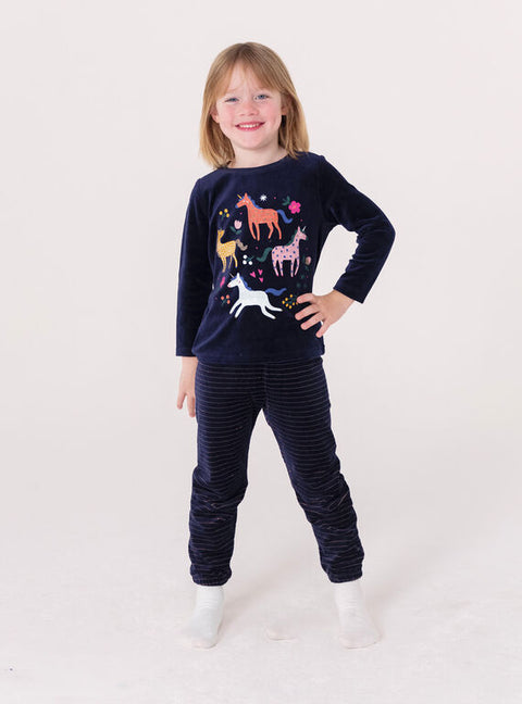 Navy Glow In The Dark Unicorn Animation Velour Pyjamas