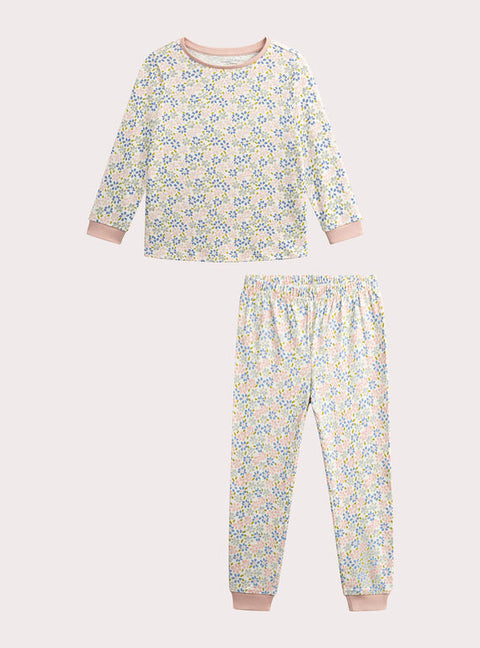 Cream Floral Printed Jersey Cotton Pyjamas