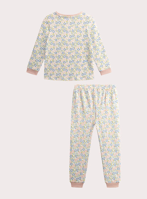 Cream Floral Printed Jersey Cotton Pyjamas