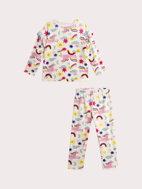 Cream Unicorn Print Velour Pyjamas