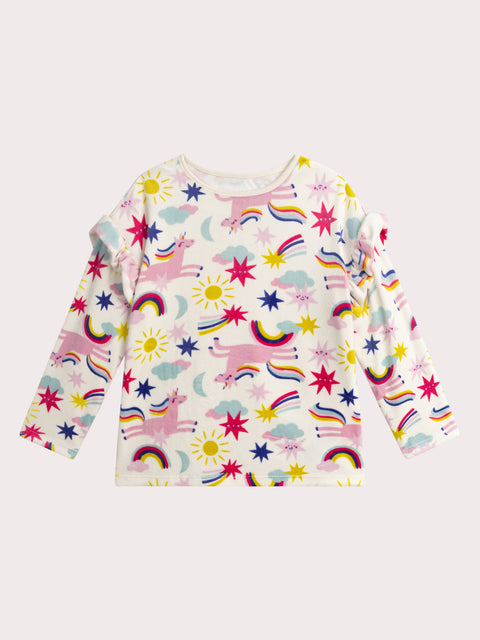 Cream Unicorn Print Velour Pyjamas