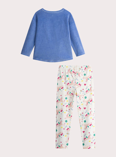 Blue Velour Glow In The Dark Unicorn Print Pyjamas