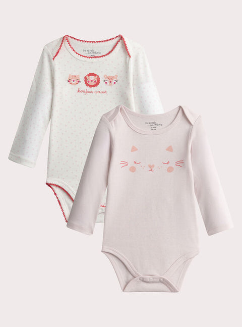 White & Pink 2 Pack Printed Cotton Bodysuits