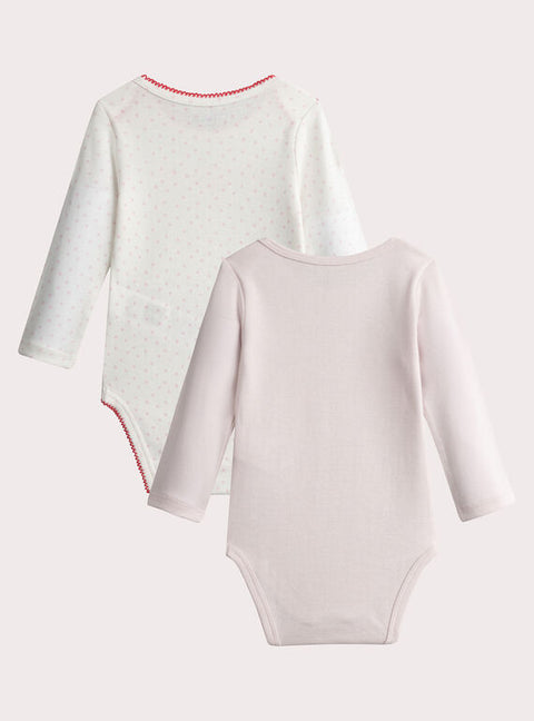 White & Pink 2 Pack Printed Cotton Bodysuits